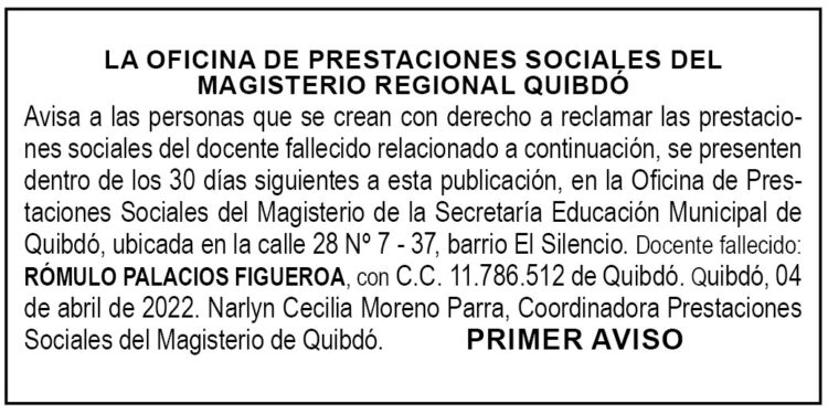 Edicto 1er. aviso Rómulo Palacios Figueroa