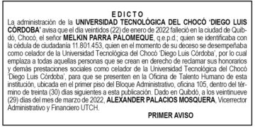 Edicto 1er. aviso Melkin Parra Palomeque