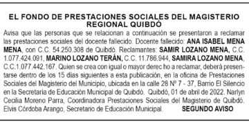Edicto 2do. aviso Ana Isabel Mena Mena