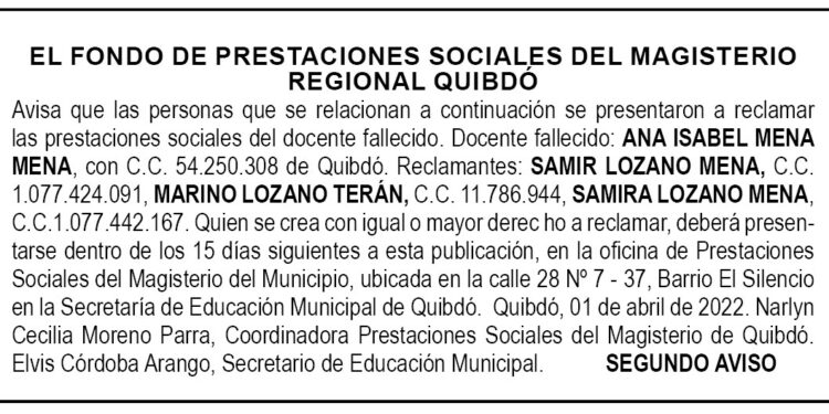 Edicto 2do. aviso Ana Isabel Mena Mena