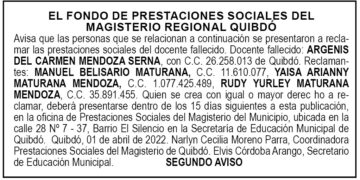 Edicto 2do. aviso Argenis del Carmen Mendoza Serna