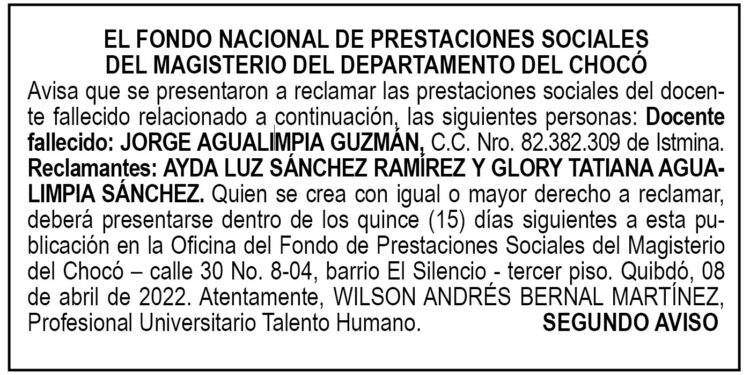 Edicto 2do. aviso Jorge Agualimpia Guzmán