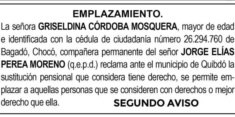Edicto 2do. aviso Jorge Elías Perea Moreno