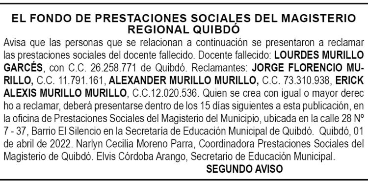 Edicto 2do. aviso Lourdes Murillo Garcés
