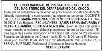 Edicto 2do. aviso María Presentación Rentería Rentería
