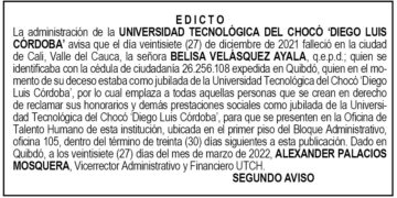 Edicto 2do. aviso Belisa Velásquez Ayala