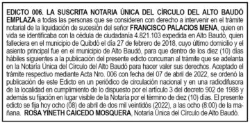 Edicto Francisco Palacios Mena