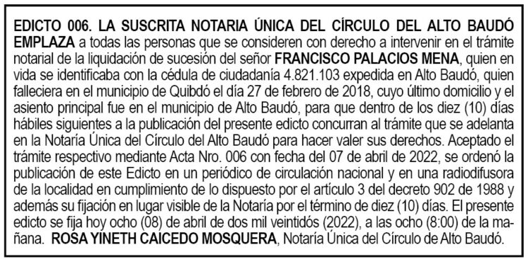 Edicto Francisco Palacios Mena