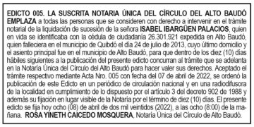 Edicto Isabel Ibargüen Palacios