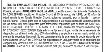 Edicto Emplazatorio Argenido Padilla Vidal