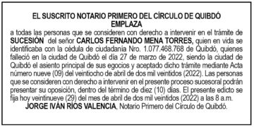 Edicto Carlos Fernando Mena Torres