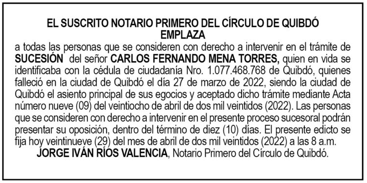 Edicto Carlos Fernando Mena Torres