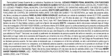 Edicto Emplazatorio Farid Alonso Vieira González
