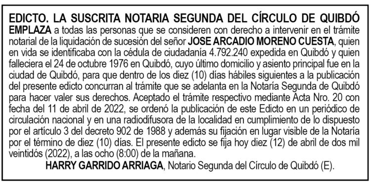 Edicto José Arcadio Moreno Cuesta