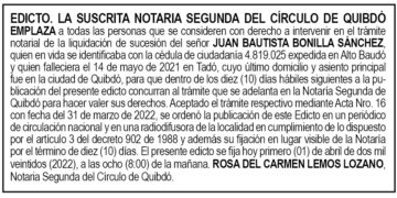Edicto Juan Bautista Bonilla Sánchez