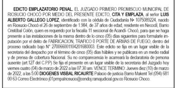 Edicto Emplazatorio Luis Alberto Gallego López