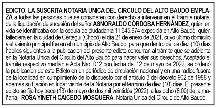 Edicto Asnoraldo Córdoba Hernández