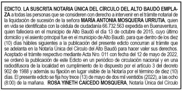 Edicto María Antonia Mosquera Urrutia