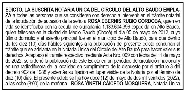 Edicto Rosa Ebernis Rubio Córdoba
