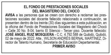 Edicto 1er. aviso José Ángel Ruiz Mosquera
