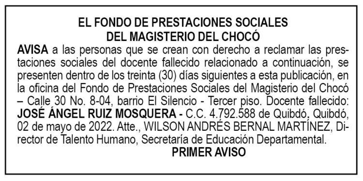 Edicto 1er. aviso José Ángel Ruiz Mosquera