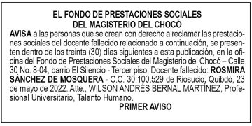Edicto 1er. aviso Rosmira Sánchez de Mosquera