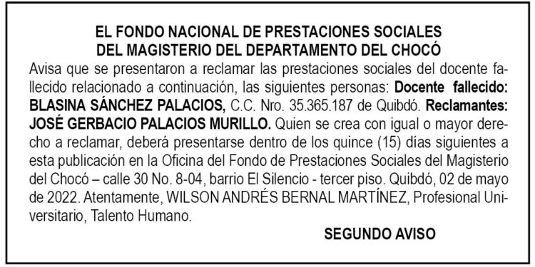 Edicto 2do. aviso Blasina Sánchez Palacios