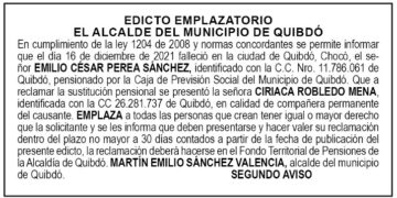 Edicto 2do. aviso Emilio César Perea Chávez