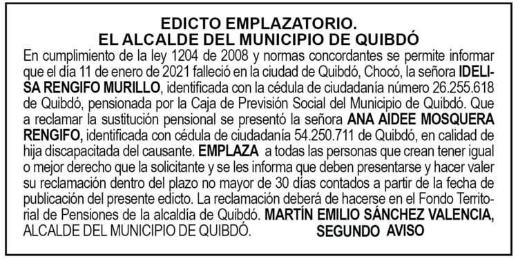 Edicto 2do. aviso Idelisa Rengifo Murillo