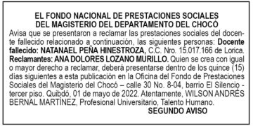 Edicto 2do. aviso Natanael Peña Hinestroza