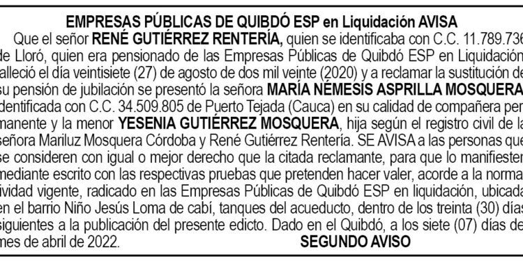 Edicto 2do. aviso René Gutiérrez Rentería
