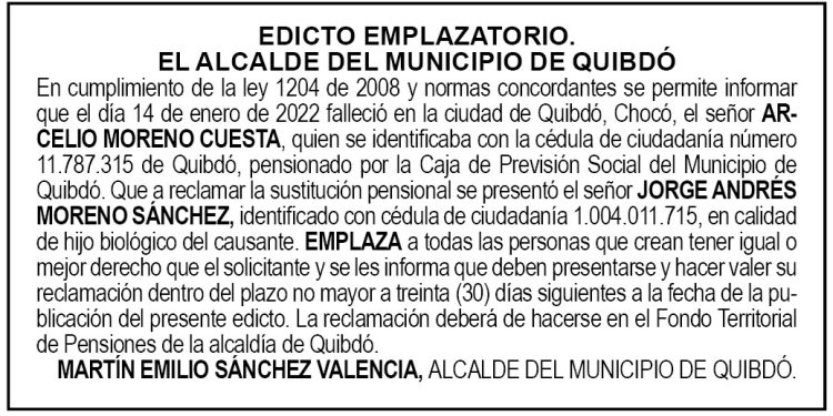 Edicto Arcelio Moreno Cuesta