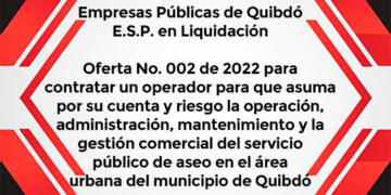 Aviso de Empresas Públicas de Quibdó en liquidación