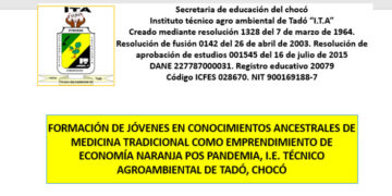 I.E. Técnico Agroambiental de Tadó: formación en conocimientos ancestrales de medicina tradicional como emprendimiento de economía naranja pos pandemia