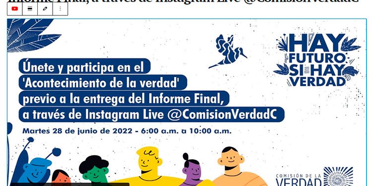 Únete al ‘Acontecimiento de la verdad’ previo a la entrega del Informe Final, a través de Instagram Live @ComisionVerdadC