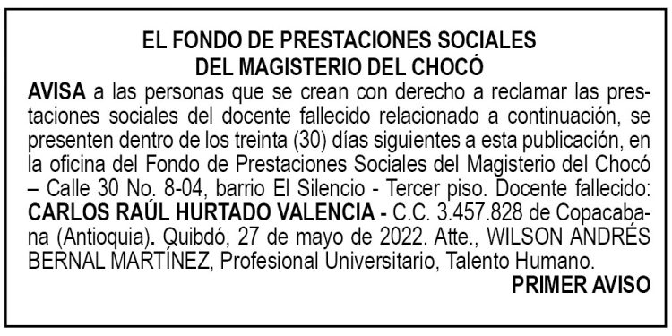 Edicto 1er. aviso Carlos Raúl Hurtado Valencia