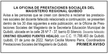 Edicto 1er. aviso Cristino Eduardo Puentes Hidalgo