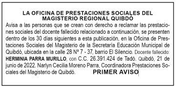 Edicto 1er. aviso Herminia Parra Murillo