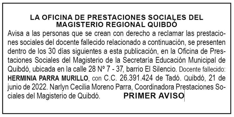 Edicto 1er. aviso Herminia Parra Murillo