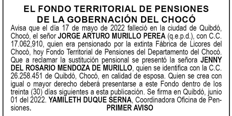 Edicto 1er. aviso Jorge Arturo Murillo Perea