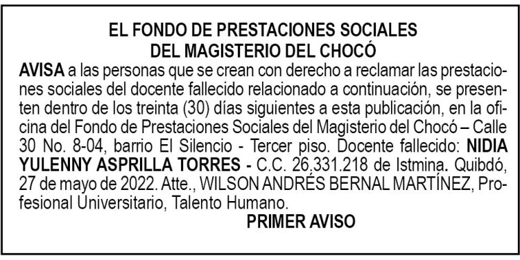 Edicto 1er. aviso Nidia Yulenny Asprilla Torres