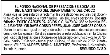 Edicto 2do. aviso Egidio Garcés Palacios