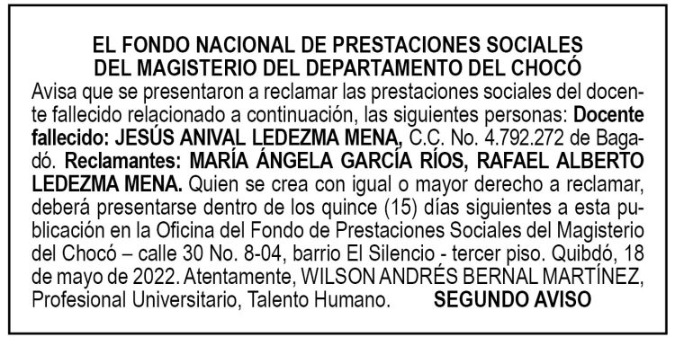 Edicto 2do. aviso Jesús Aníval Ledezma Mena