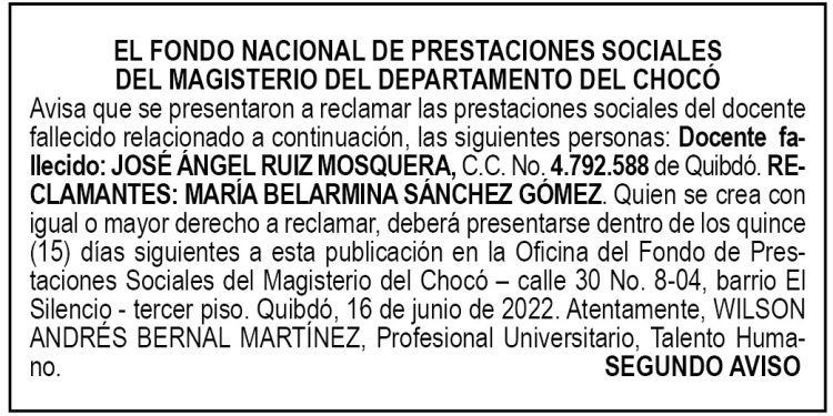 Edicto 2do. aviso José Ángel Ruiz Mosquera