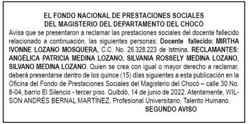 Edicto 2do. aviso Mirtha Ivonne Lozano Mosquera