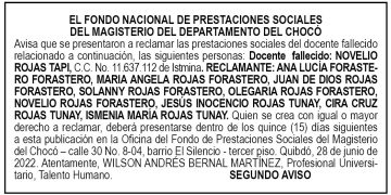 Edicto 2do. aviso Novelio Rojas Tapi
