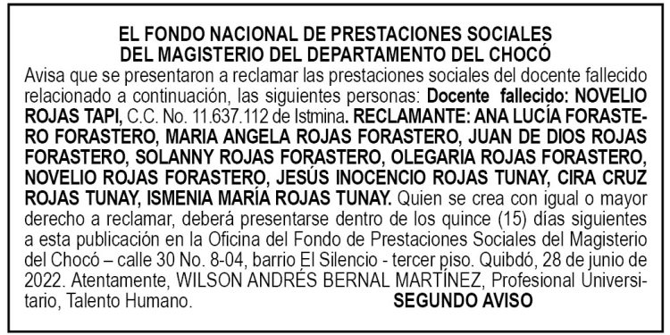 Edicto 2do. aviso Novelio Rojas Tapi