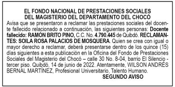 Edicto 2do. aviso Ramón Brito Pino