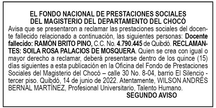 Edicto 2do. aviso Ramón Brito Pino