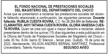 Edicto 2do. aviso Rubilia Cuesta Rovira